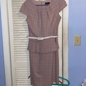 Connected Apparel Cap Sleeve Peplum Dress with Belt